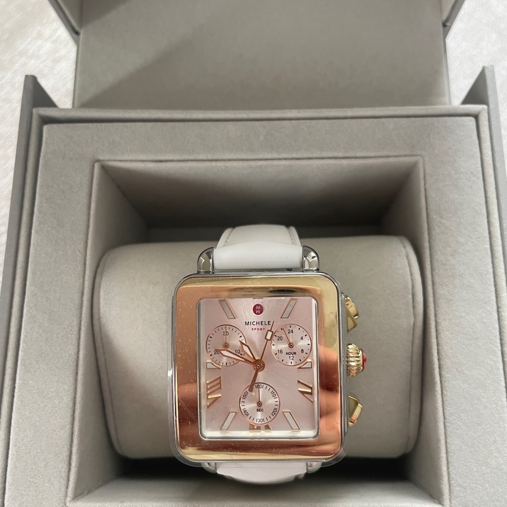 Michele Women's Gold and White Square Watch